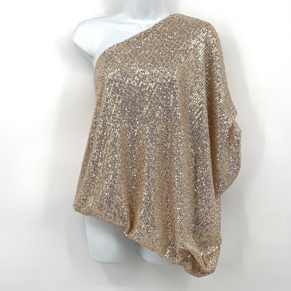 Mustard Seed Pink Sequin One Shoulder Drape sleeve Top Large